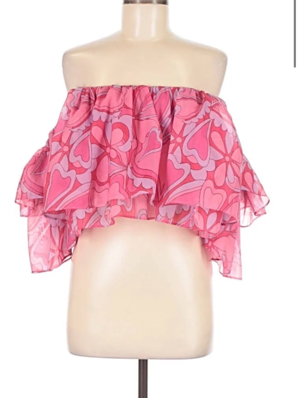 Show me your Mumu Pink Off-Shoulder Ruffled Crop Top